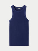 A navy ribbed cotton silk cashmere blend tank top. #color_navy