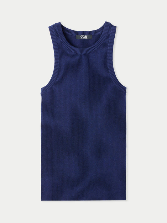 Women's Ribbed Cotton Silk Cashmere Blend Tank Top Navy - Gobi Cashmere