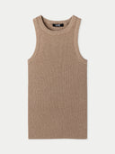 A beige ribbed cotton silk cashmere blend tank top. #color_timber-wolf