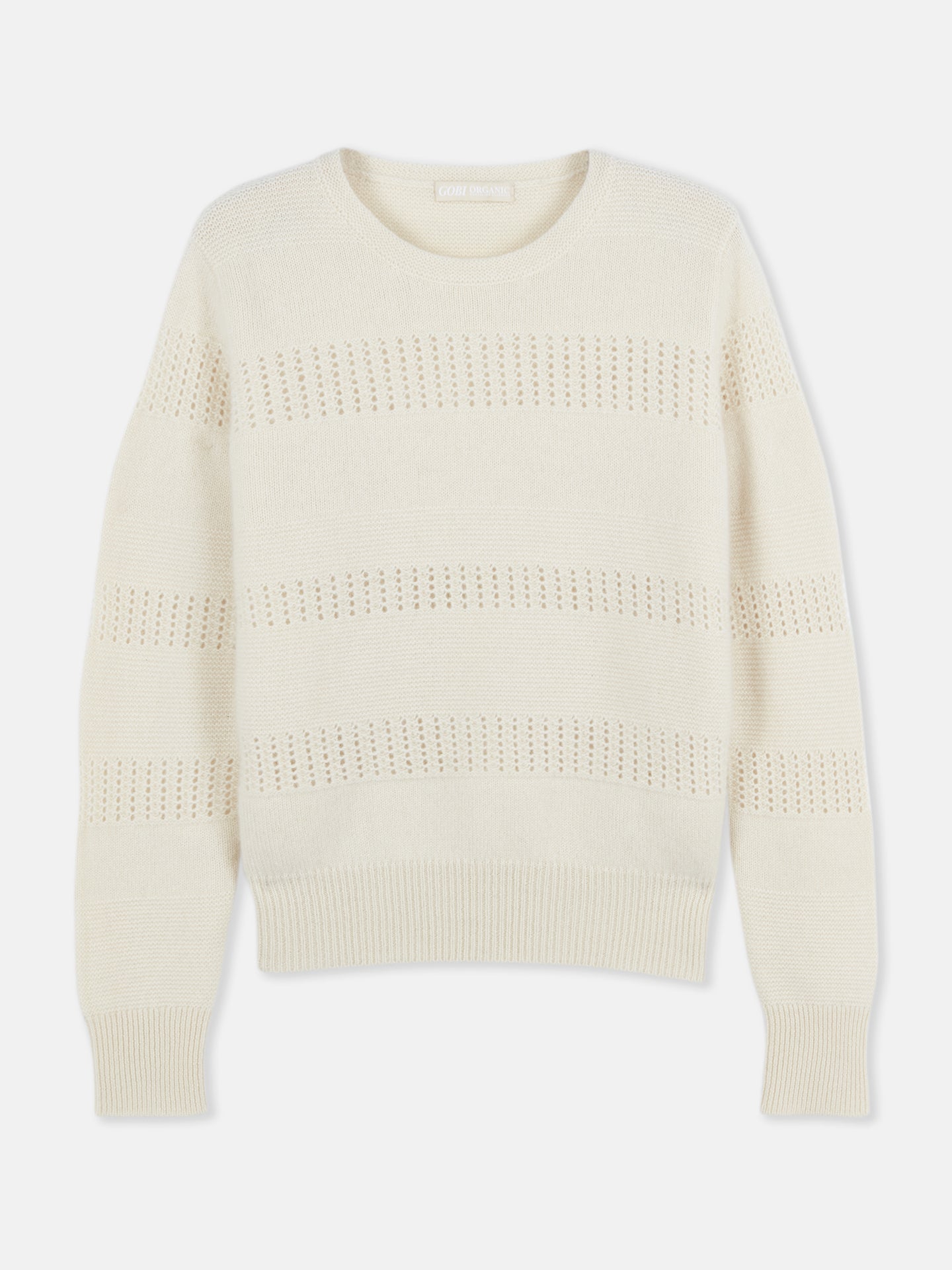 Women's Organic Colour Mixed Pattern Cashmere Crewneck Sweater Off White - Gobi Cashmere