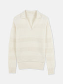 Organic Colour Mixed Pattern Cashmere Polo  Off White - Gobi Cashmere #color_off-white