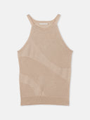 A beige organic color cashmere top with a knit pattern, displayed against a plain background. #color_beige