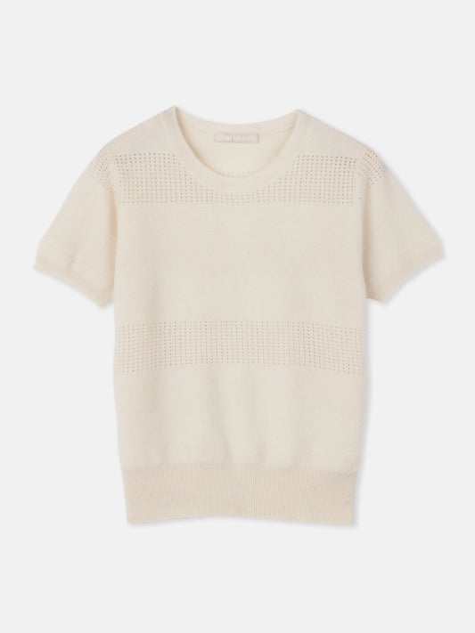 Women's Organic Colour Short-sleeved Cashmere Crewneck Top Off White - Gobi Cashmere