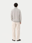 back view of a gray sweater and beige pants on a white background  #color_dawn-blue