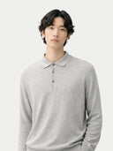 Man wearing a gray long-sleeve polo shirt against a white background #color_vapor-blue