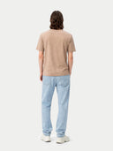 back view of a beige t-shirt and light blue jeans on a white background #color_timber-wolf