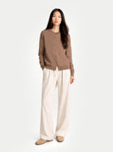 Organic Color Essential Cashmere Crewneck Cardigan Taupe - Gobi Cashmere #color_taupe