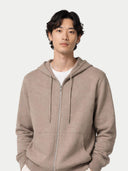 The photo has been enlarged. Person wearing a beige hoodie on a plain background #color_taupe