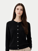 Essential Cashmere Crewneck Cardigan Black - Gobi Cashmere #color_black