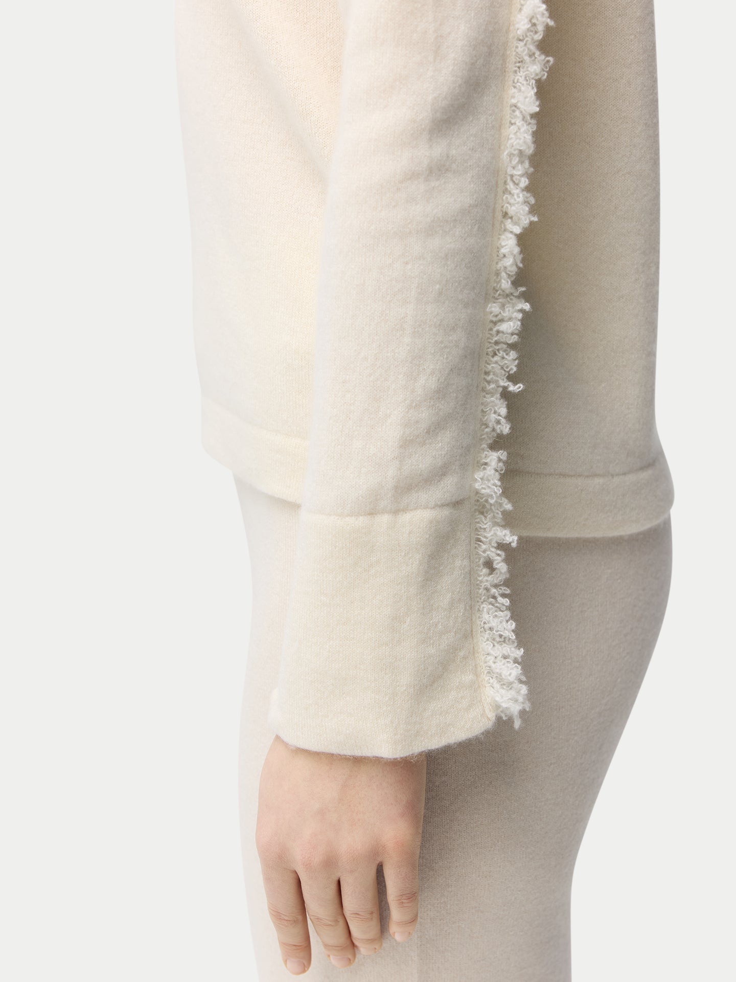 Women's Organic V-Neck Cashmere Sweater with Fringed Edges Off White | GOBI Cashmere