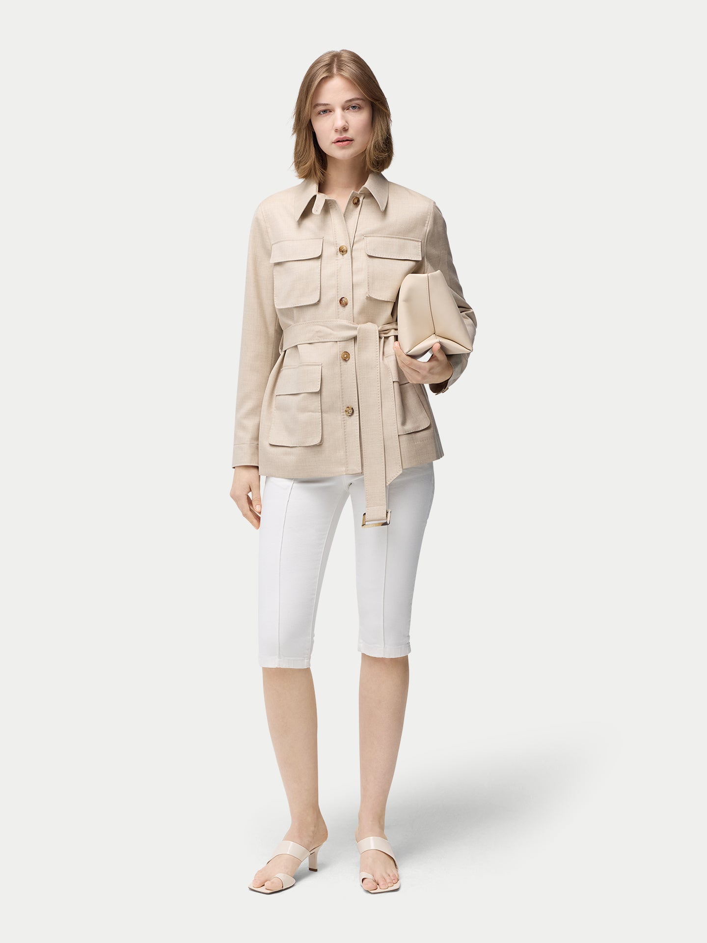 Organic Color Belted Cashmere Safari Jacket