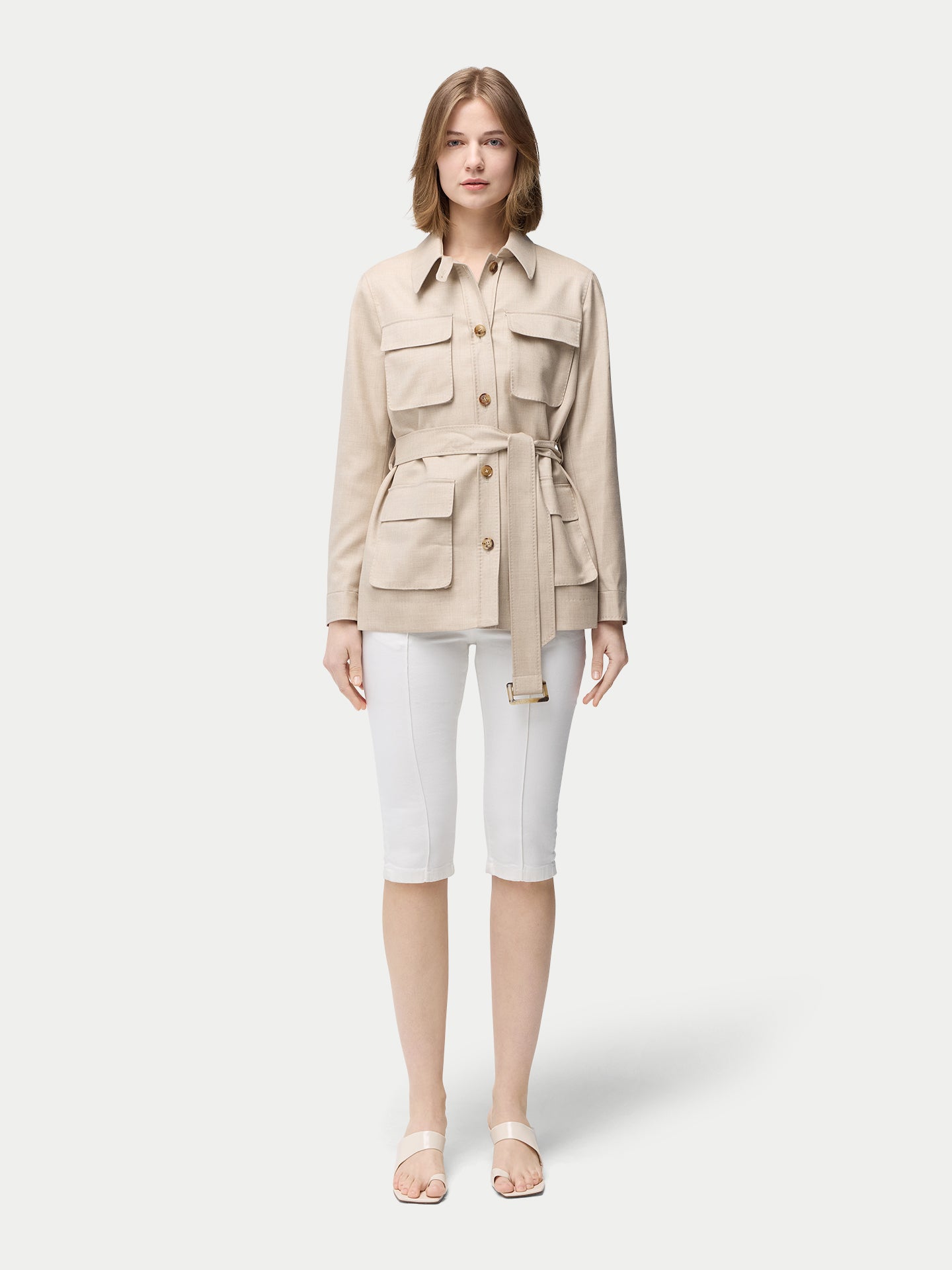 Organic Color Belted Cashmere Safari Jacket