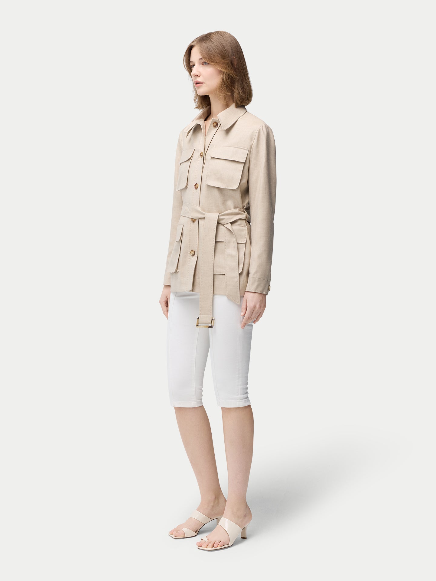 Organic Color Belted Cashmere Safari Jacket