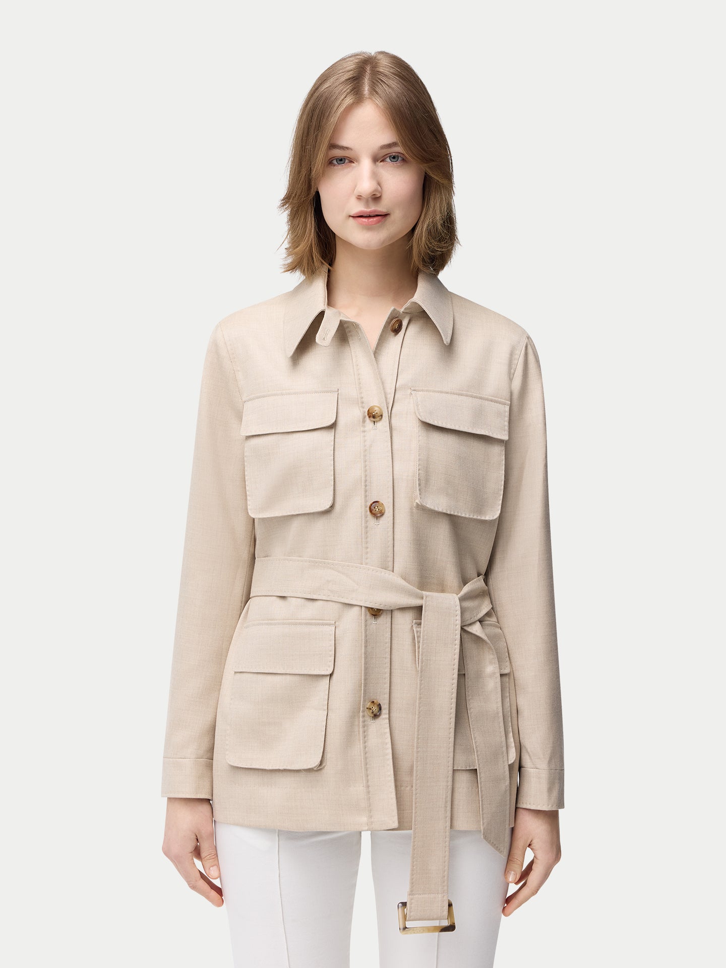 Organic Color Belted Cashmere Safari Jacket