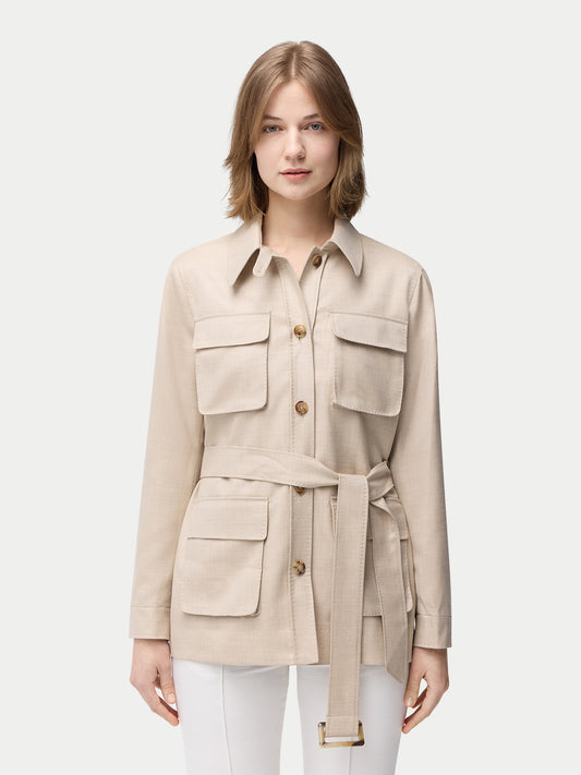 Organic Color Belted Cashmere Safari Jacket