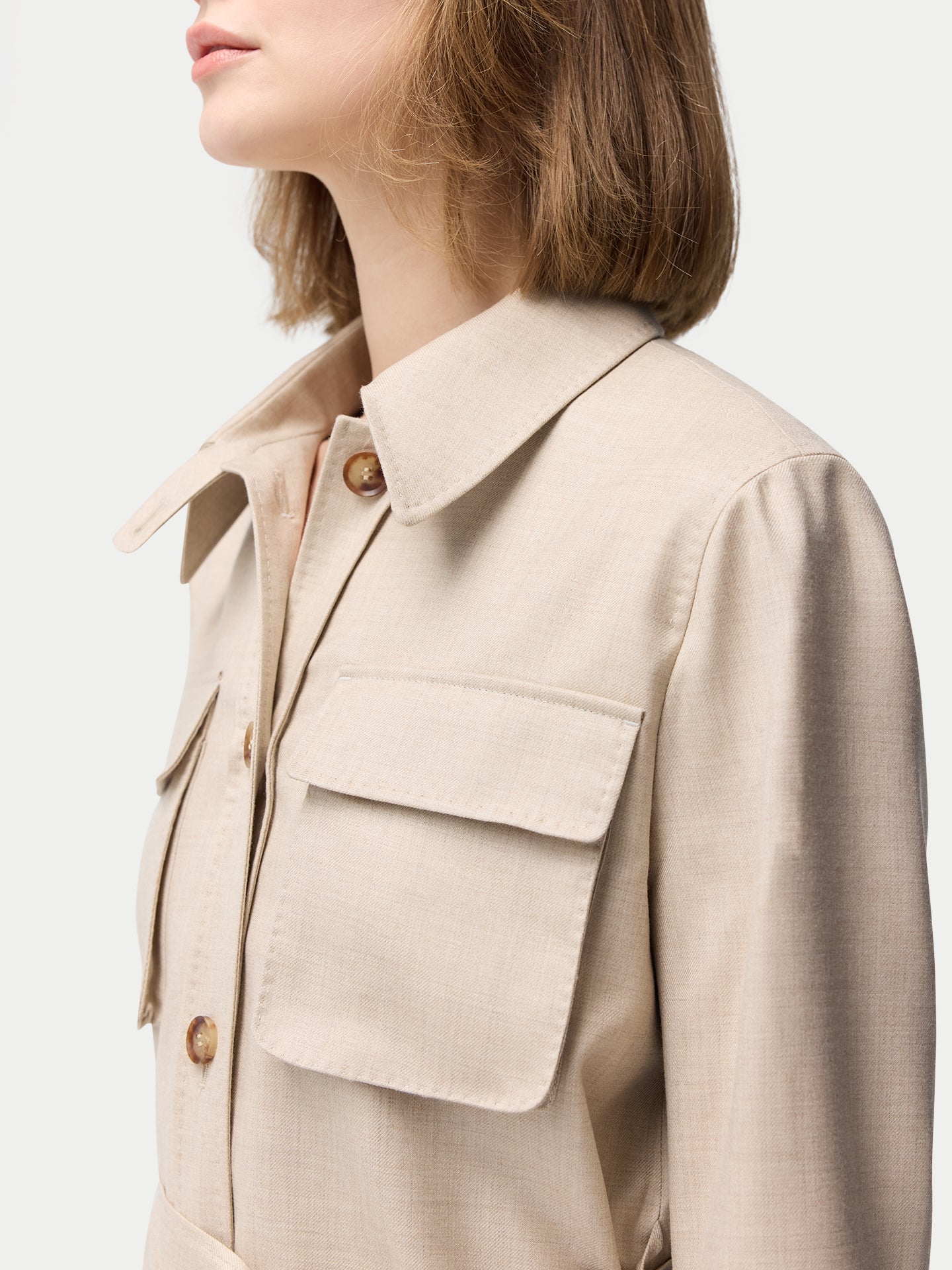 Organic Color Belted Cashmere Safari Jacket