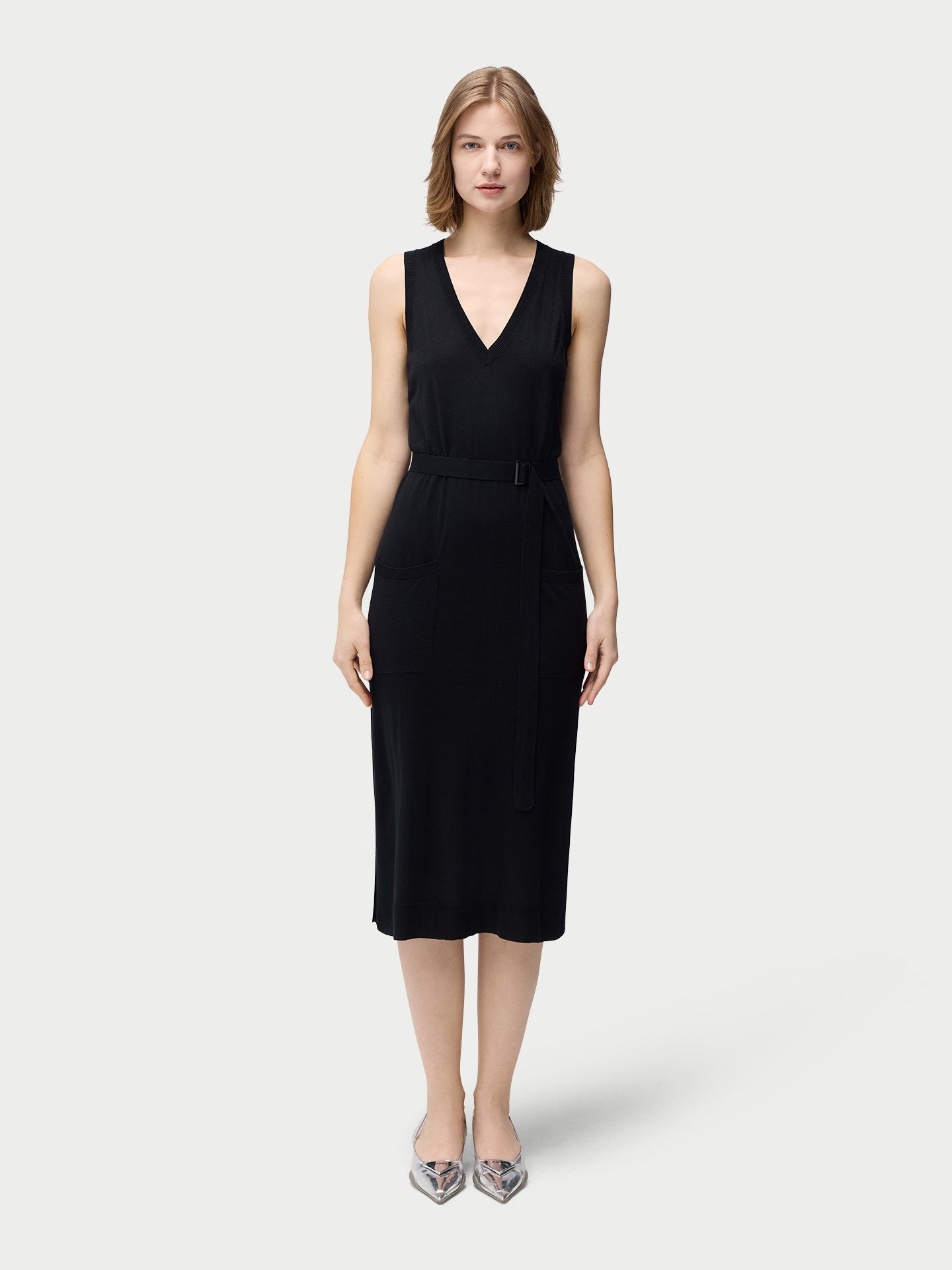 V-neck Silk Cashmere  Dress