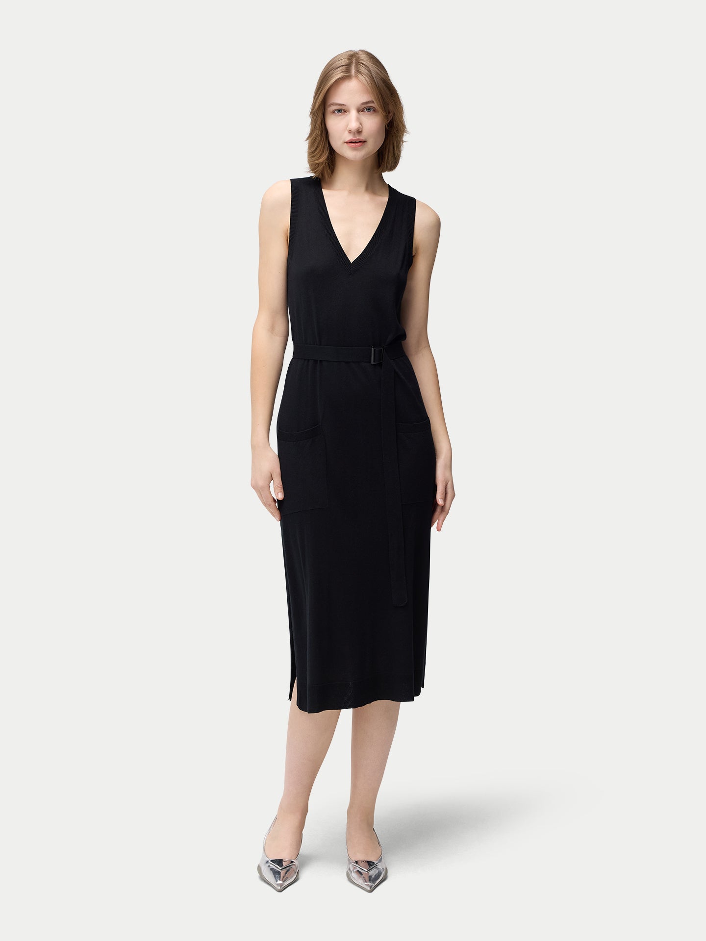 V-neck Silk Cashmere  Dress
