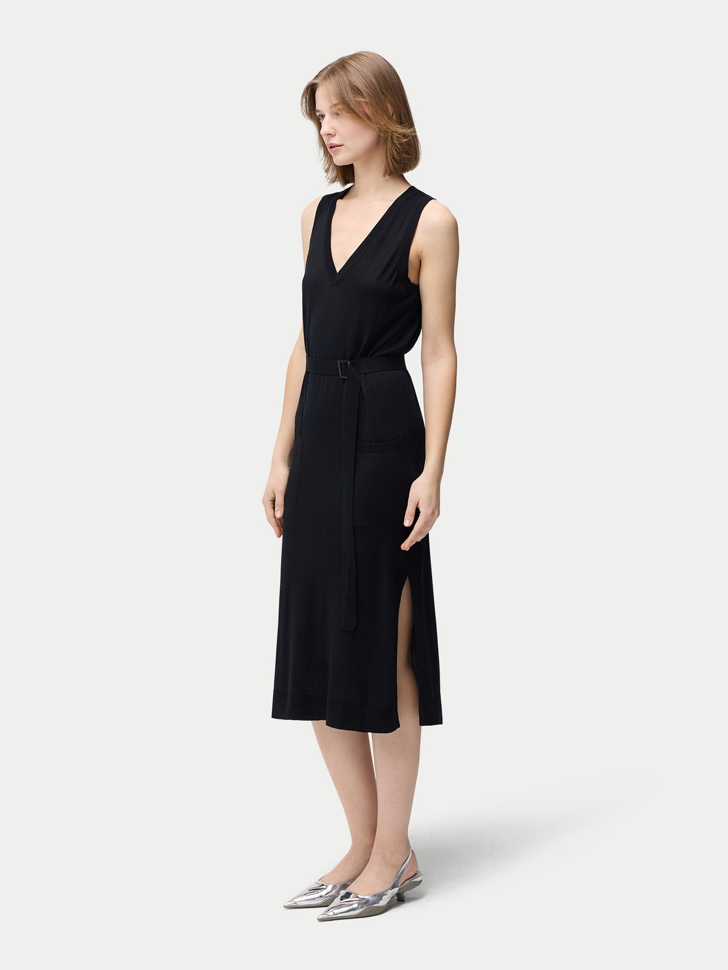 V-neck Silk Cashmere  Dress