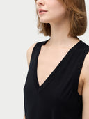 close up of a black sleeveless dress #color_black