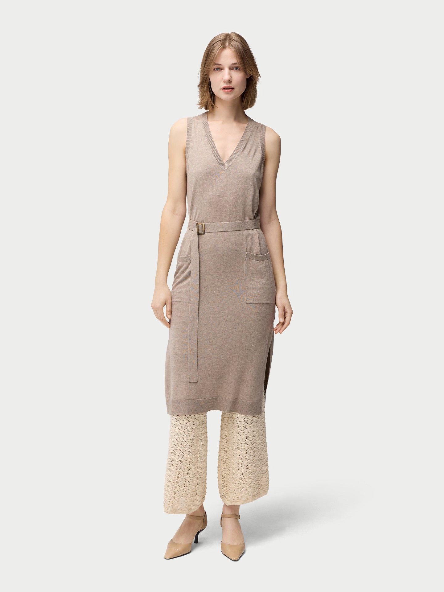 V-neck Silk Cashmere  Dress