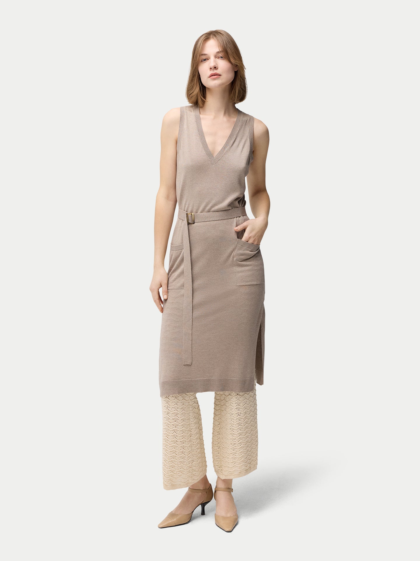 V-neck Silk Cashmere  Dress