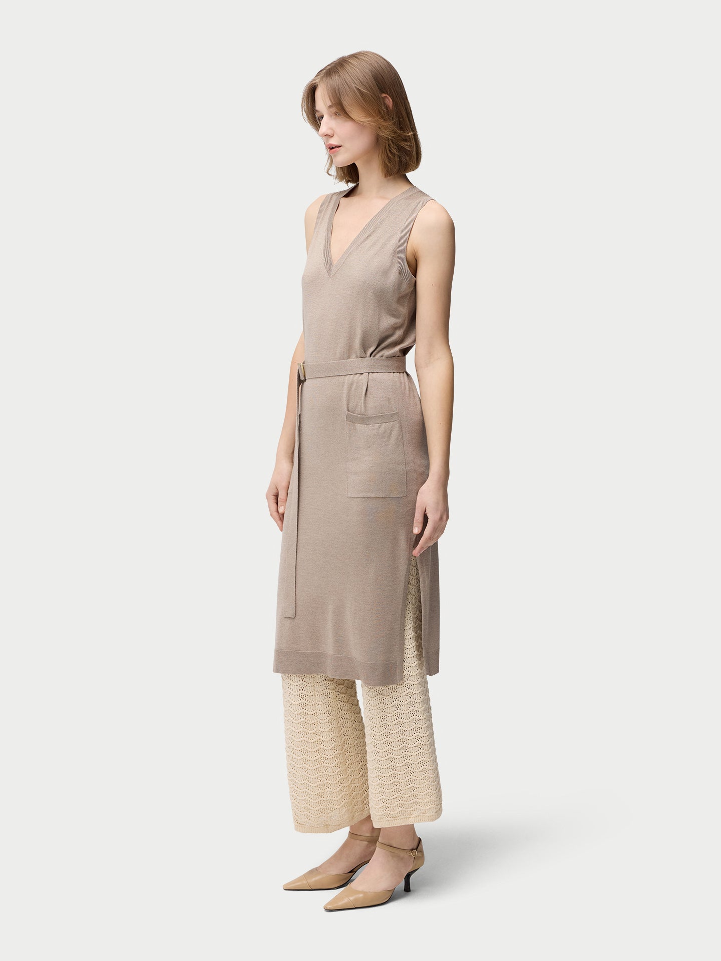 V-neck Silk Cashmere  Dress