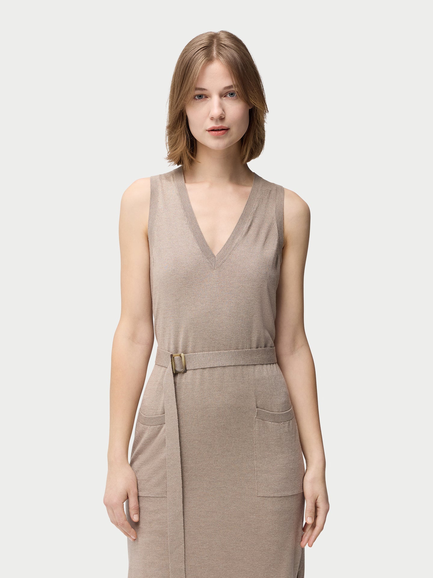 V-neck Silk Cashmere  Dress