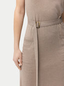 close up of a brown dress with belt and pockets #color_nomad