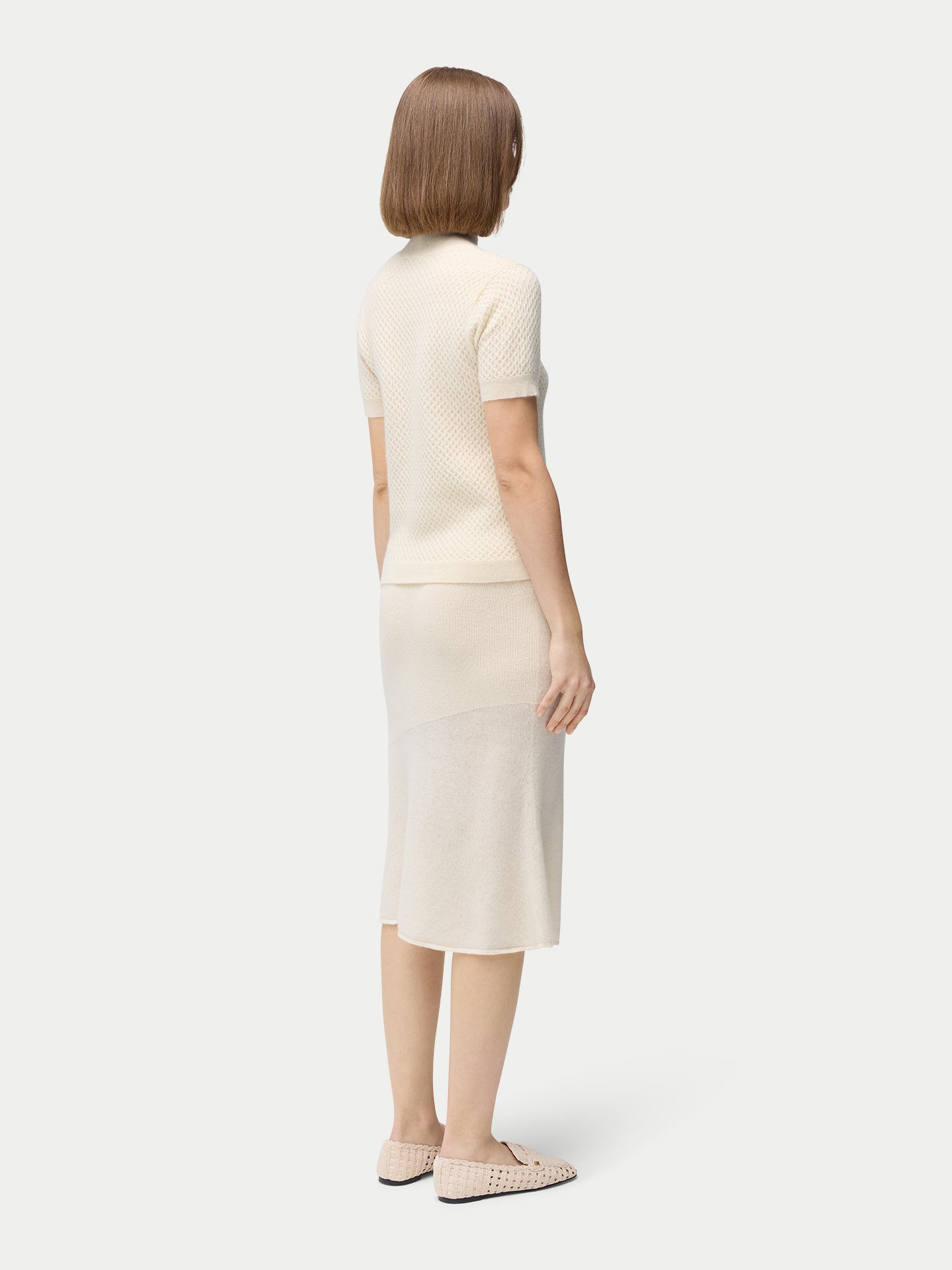Organic Color Short-Sleeve Textured Cashmere Top