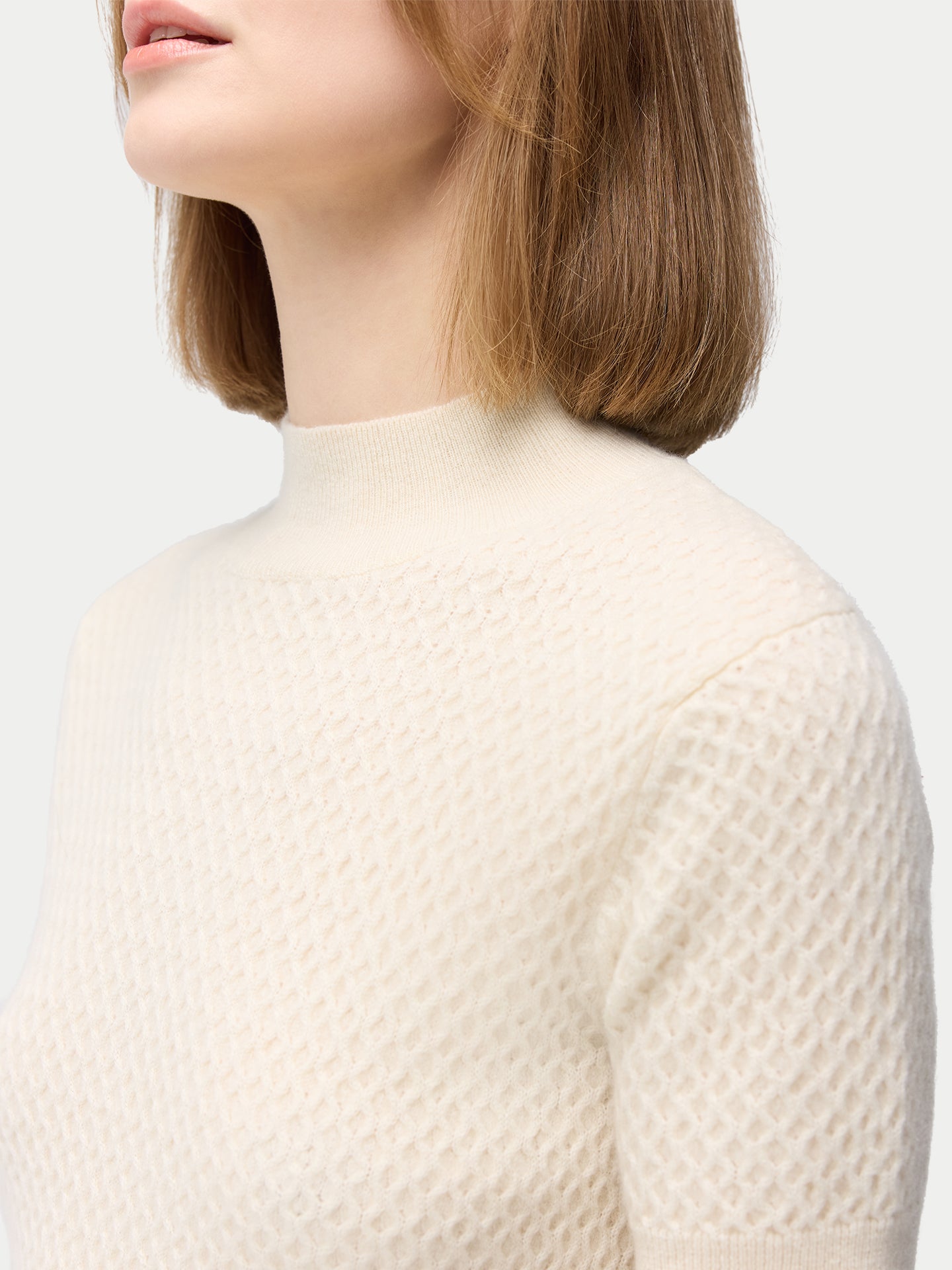 Organic Color Short-Sleeve Textured Cashmere Top