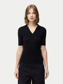Cashmere Silk Women's Polo Shirt Black - Gobi Cashmere #color_black