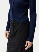 Hidden Button-Front Cashmere Silk Cardigan Mood Indigo - Gobi Cashmere #color_mood-indigo