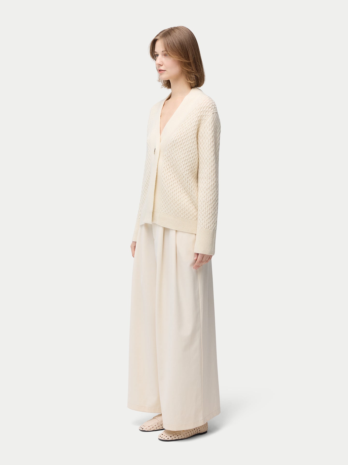 Organic Color Textured One Button-Front Cashmere Cardigan