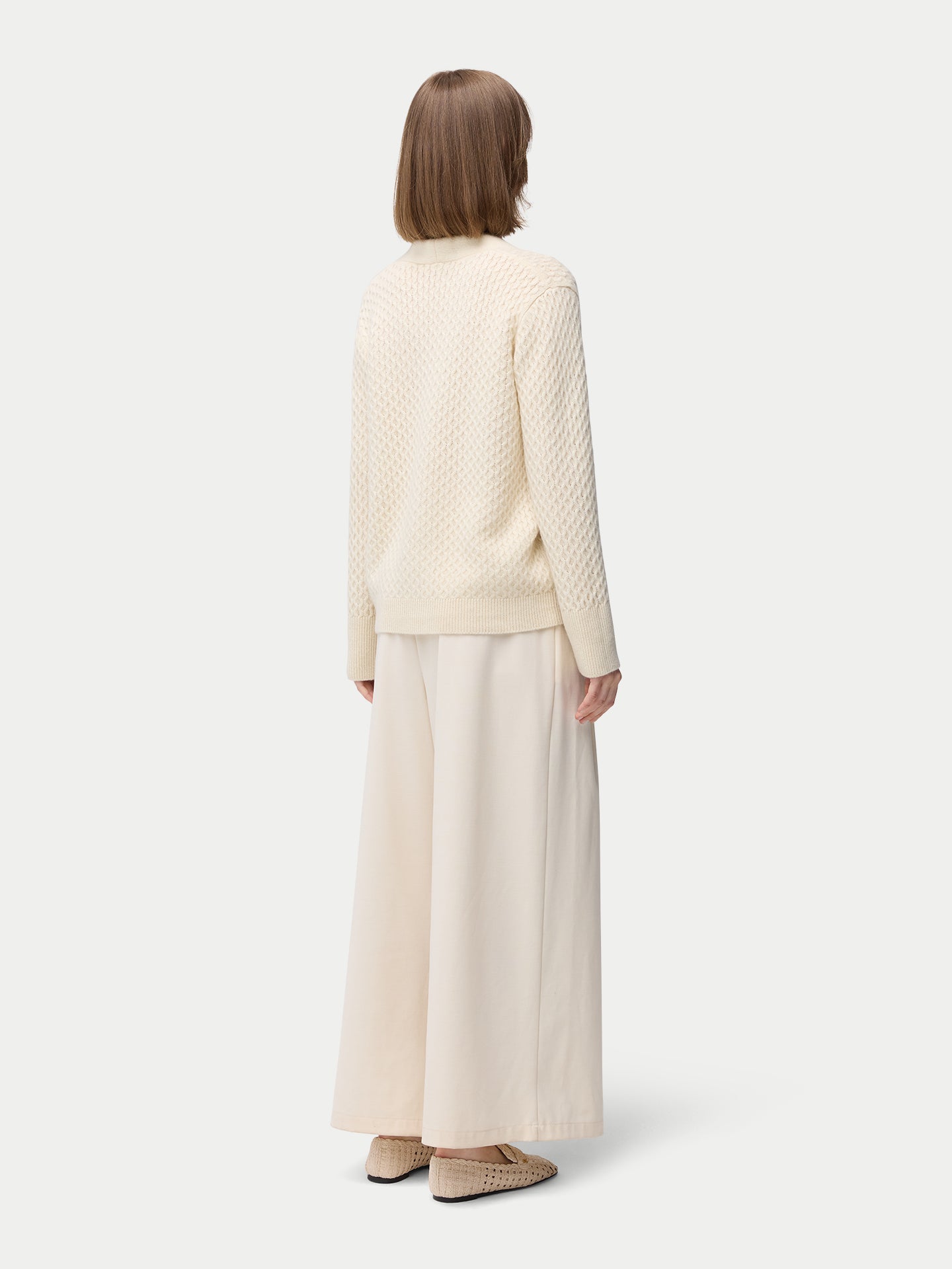 Organic Color Textured One Button-Front Cashmere Cardigan