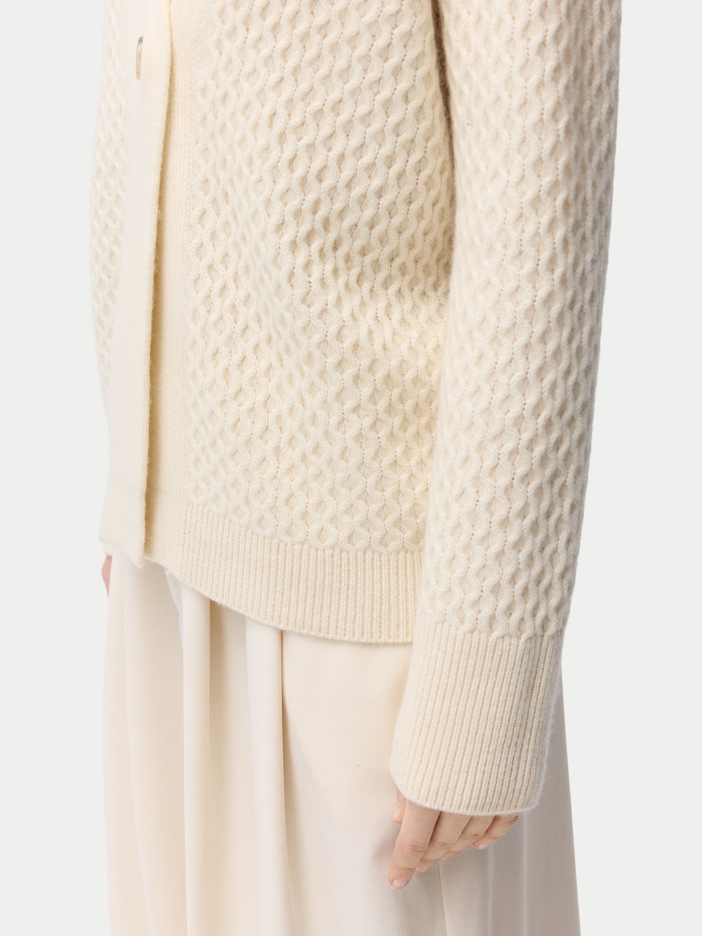Organic Color Textured One Button-Front Cashmere Cardigan