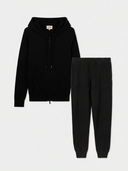 Black hoodie and jogger pants set on a white background.  #color_black