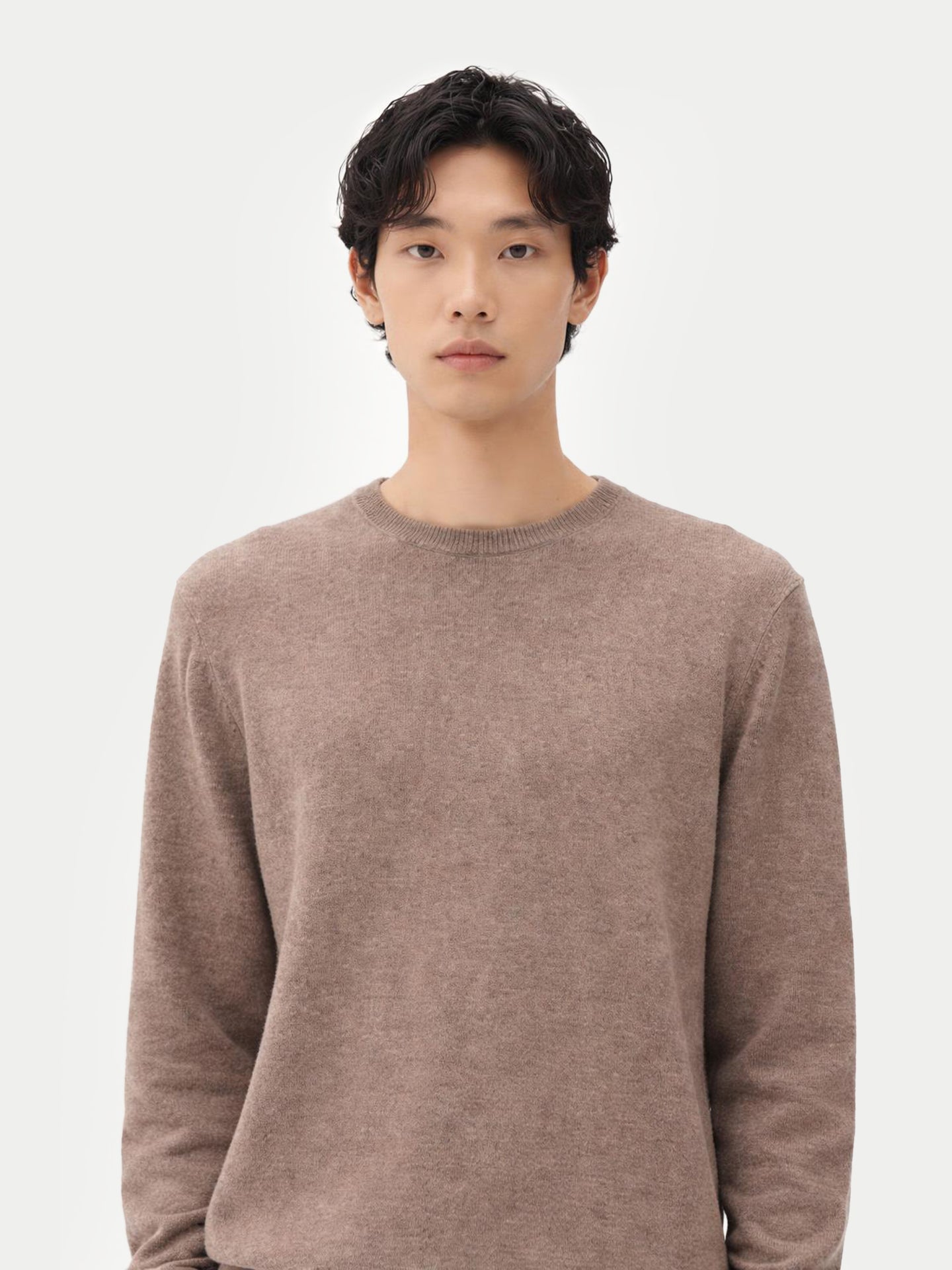 Men's Round Neck Cashmere Sweater in Taupe | GOBI US