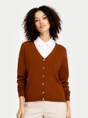 Essential Cashmere V-Neck Cardigan Cinnamon Brown - Gobi Cashmere #color_cinnamon-brown