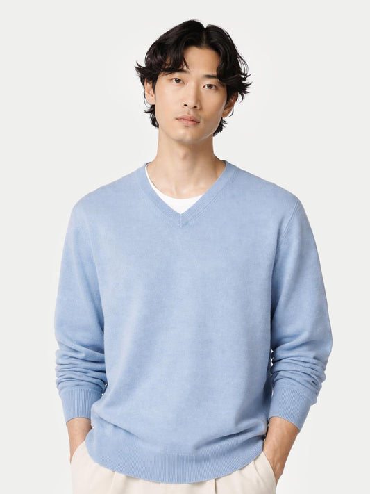 Essential V-Neck Cashmere Sweater Light Blue - Gobi Cashmere