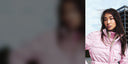 A woman in a pink CashmereTech quilted jacket over a pink cashmere turtleneck in the city