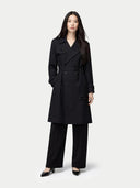 front view of a black trench coat on a white background #color_black