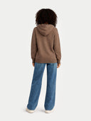 back view of person wearing a brown hoodie and blue jeans on a white background #color_taupe