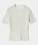 White ribbed knit t-shirt on a light gray background
