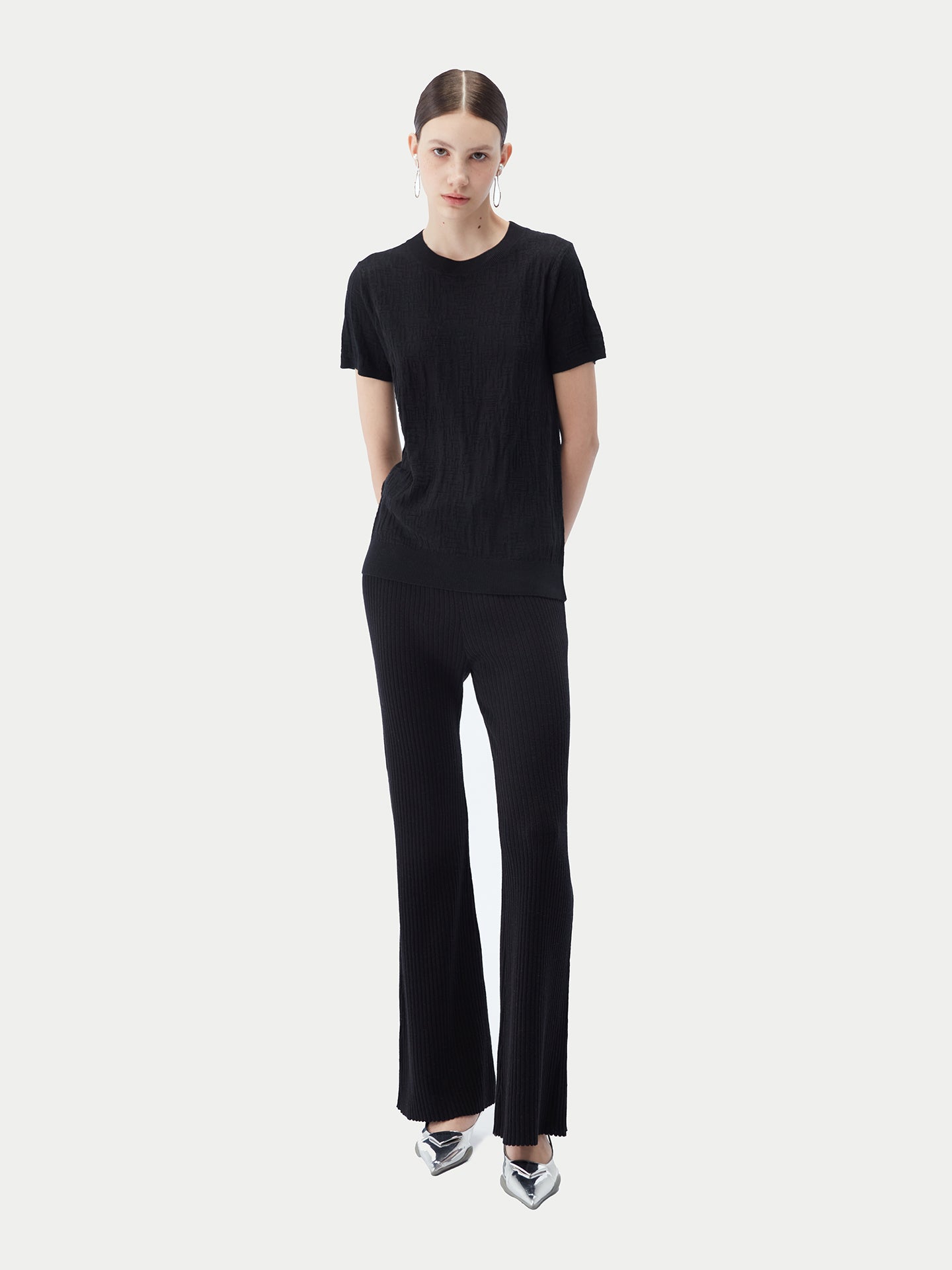 Women's Silk Cashmere T-Shirt Black - Gobi Cashmere