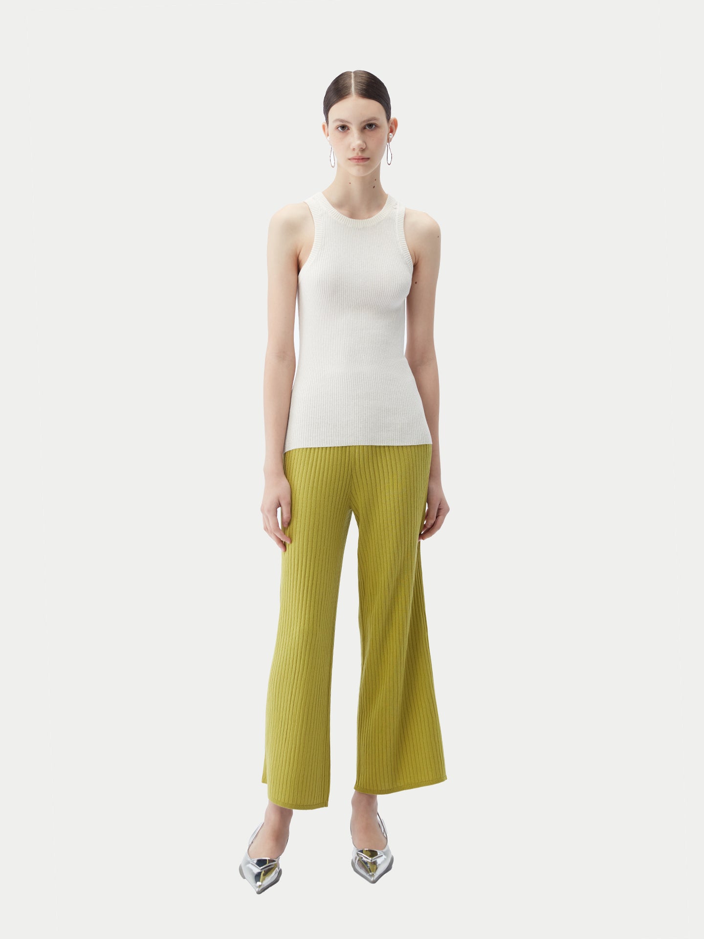 Women's Rib-Knit Silk Cashmere Blend Pants Dark Citron - Gobi Cashmere