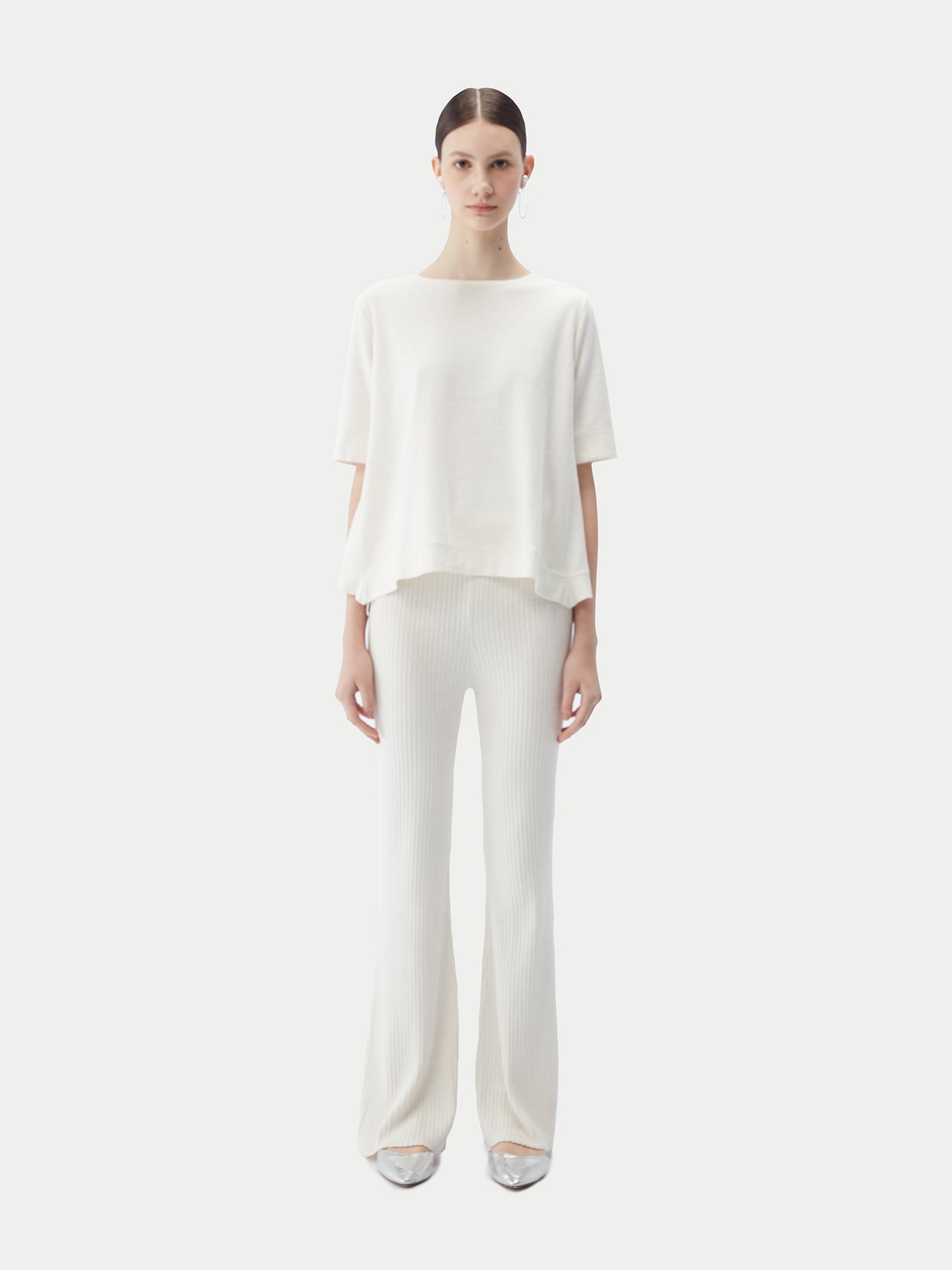 Women's Box-Cut Cotton Silk Cashmere Blend T-Shirt Whisper White - Gobi Cashmere