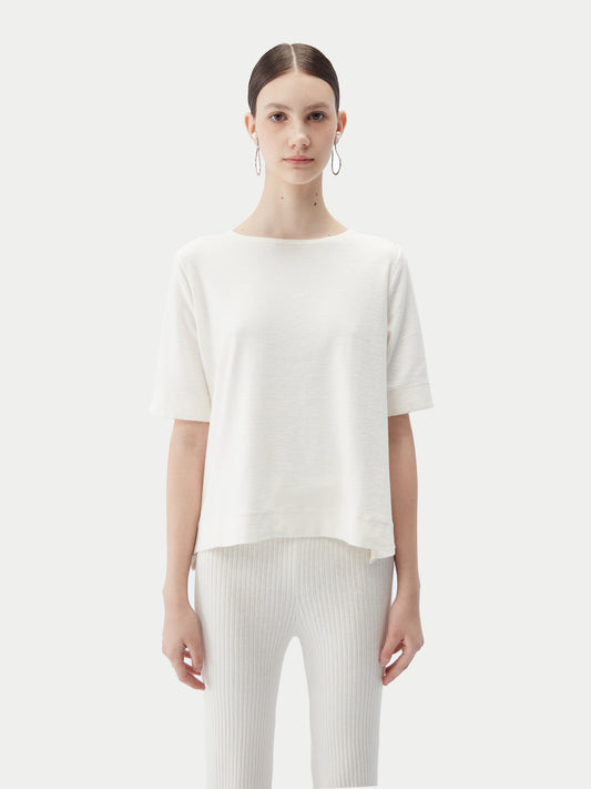 Women's Box-Cut Cotton Silk Cashmere Blend T-Shirt Whisper White - Gobi Cashmere