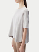close up of a gray short sleeve, crewneck top #color_wind-chime