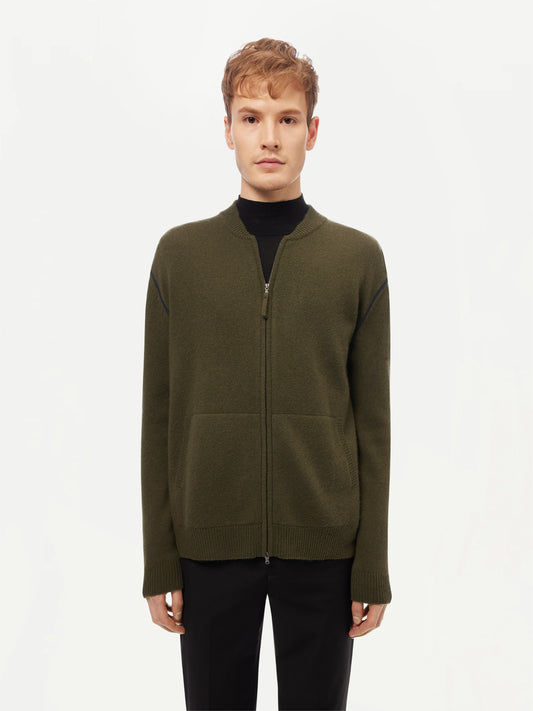 Men’s Cashmere Jacket with Zip Closure Capulet Olive - Gobi Cashmere